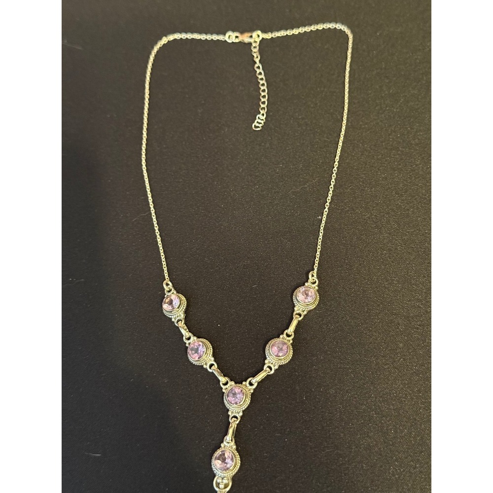 Vintage Sterling Silver Amethyst Y-Drop Necklace Bohemian Lavalier Purple Gem - Picture 4 of 8
